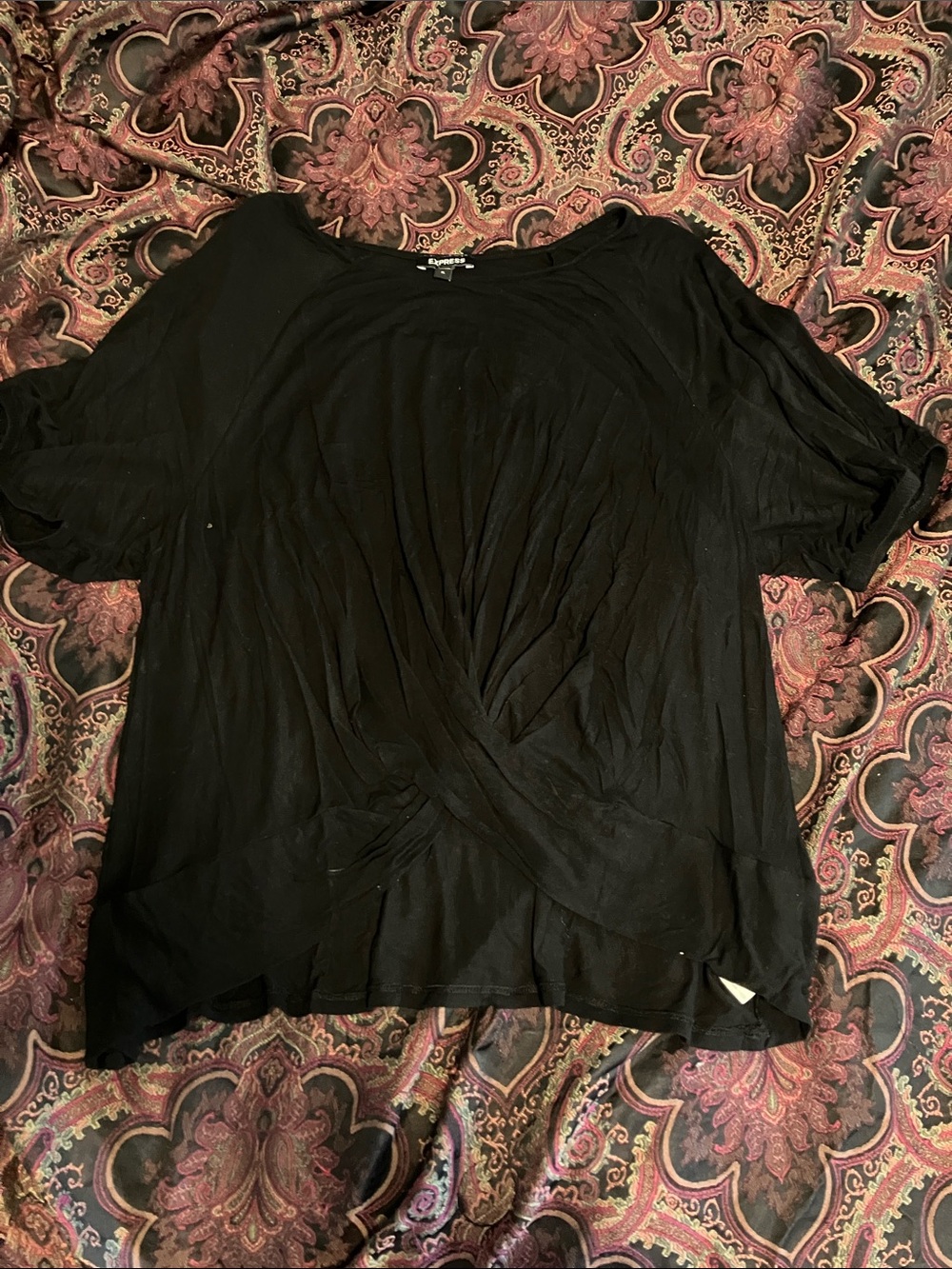 Express Black Twist-Front Short Sleeve Top